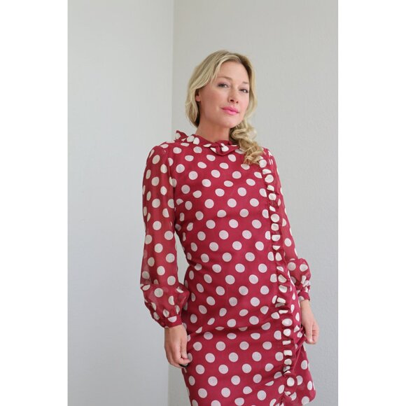 1960's Vintage Adele Martin Polka Dot Day Dress ~ Women's Size Medium to Large - Picture 6 of 9